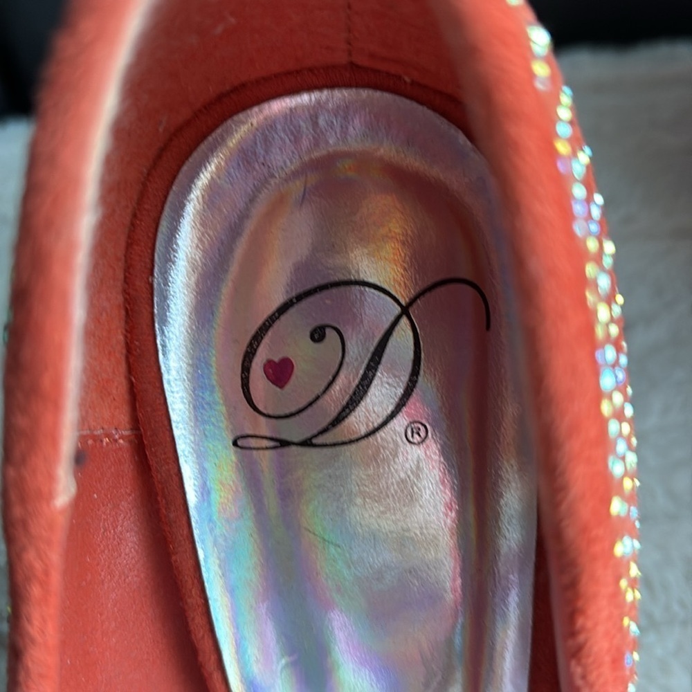 Orange Rhinestone Peek Toe Pumps - Picture 9 of 9